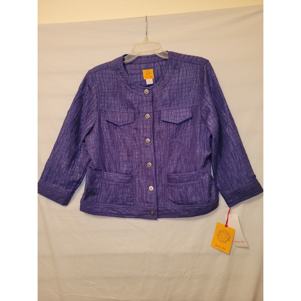 Ruby Rd Jacket 12 Cobalt Button Up Crop Pockets T… - image 1